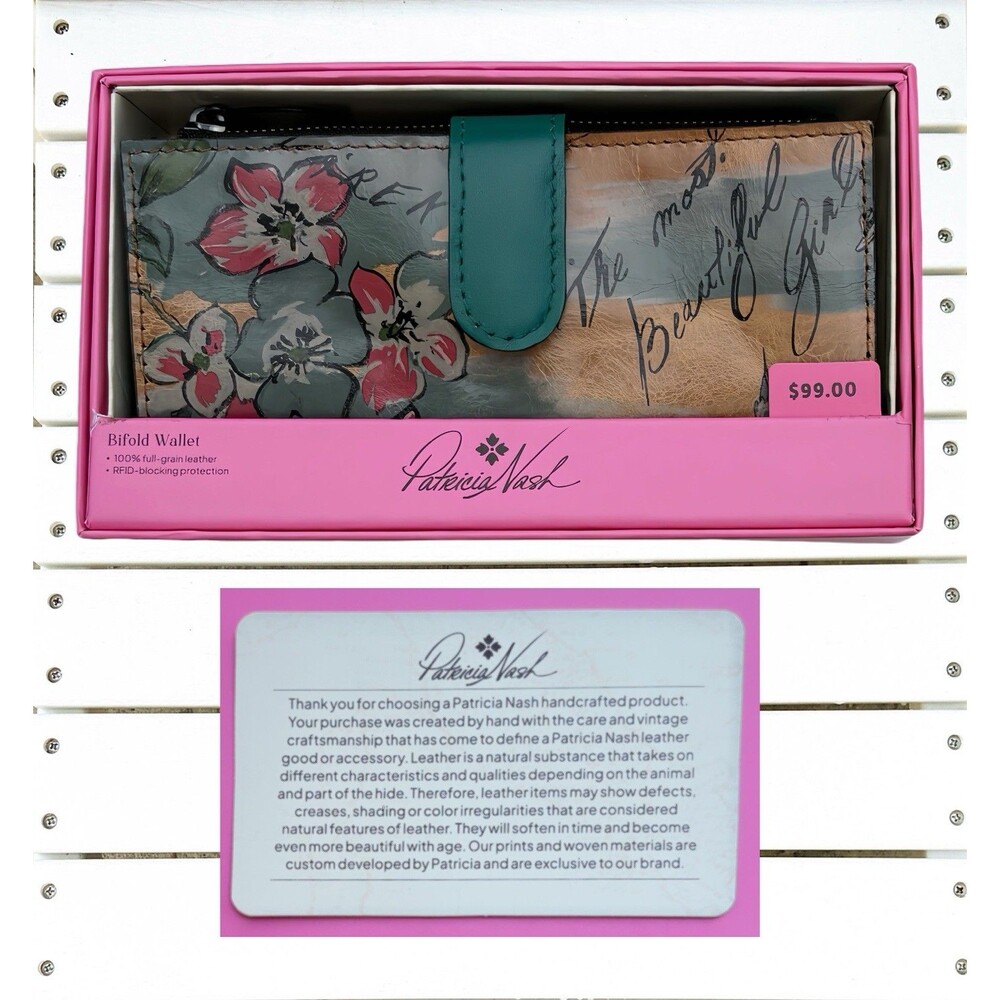 Patricia Nash Leather Nazari Bifold Wallet "Beautiful Girl" NWT